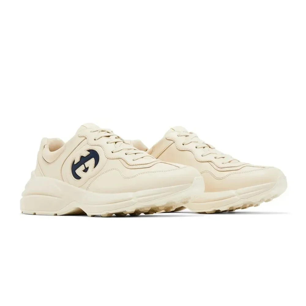 NEW GUCCI Rhyton Interlocking G Ivory Leather Sneakers Men’s G 12.5 / US 13 Auth